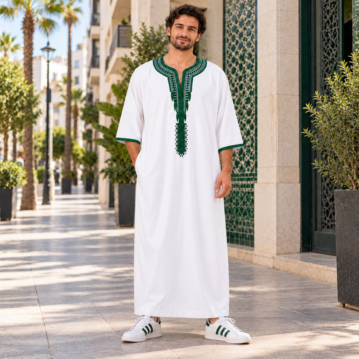 Essential Gandoura - white and green - streetwear