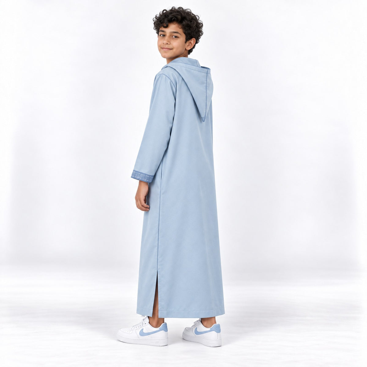 Soft Jellaba for Youth - Baby Blue - 12 years - side-hood