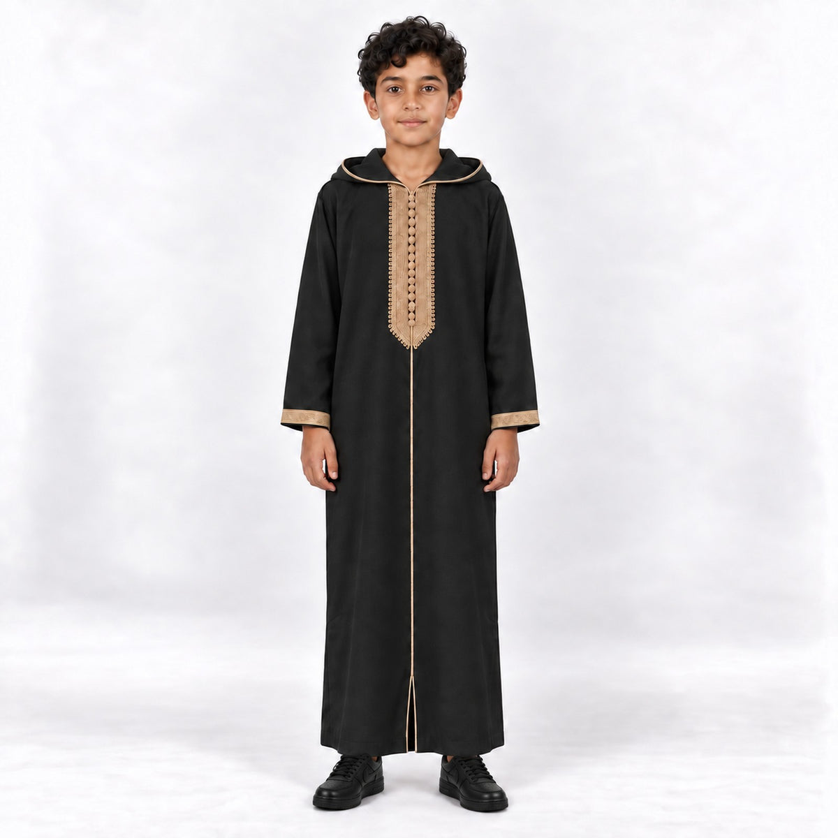 Soft Jellaba for Youth - Black and Sand - 10 years - front