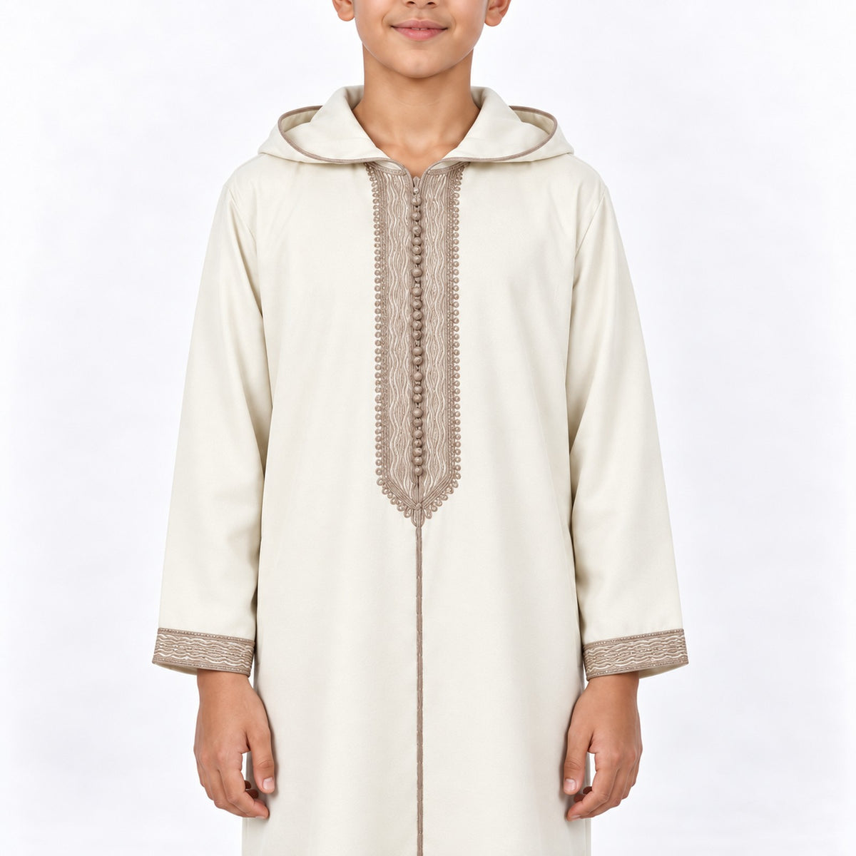 Soft Jellaba for Youth - White and Beige - 14 years - chest-detail