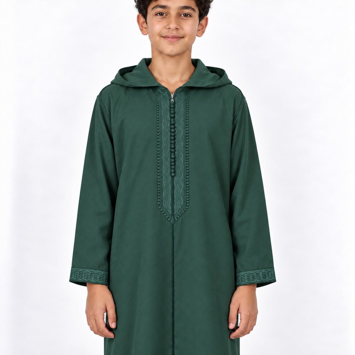 Soft Jellaba for Youth - Full Green - 14 years - chest-detail