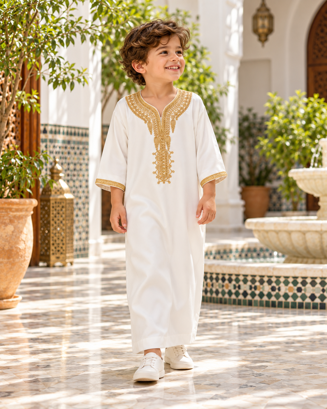 Kids Gandoura - White and Gold - younger child age 4