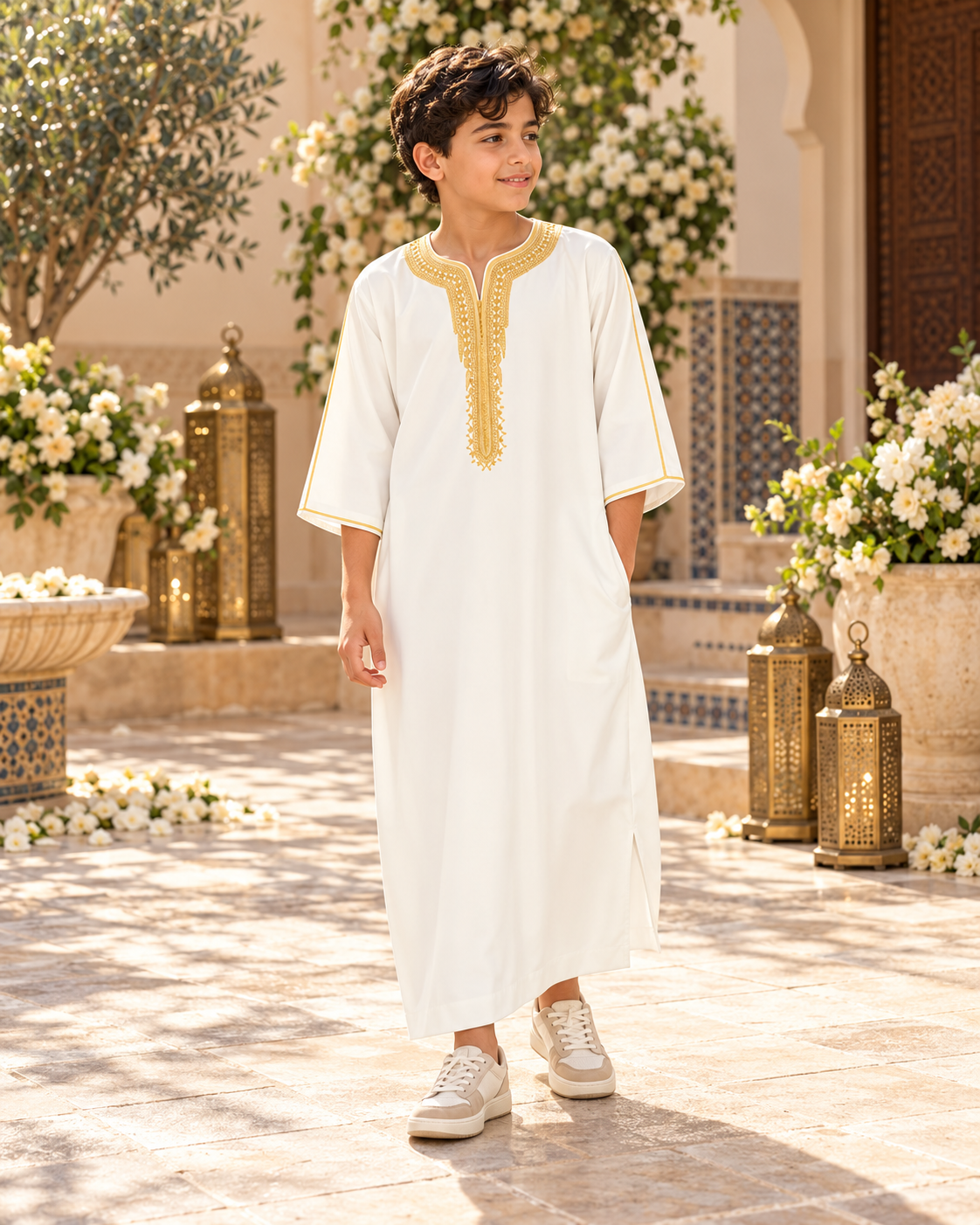 Kids Gandoura - White and Gold - Lifestyle