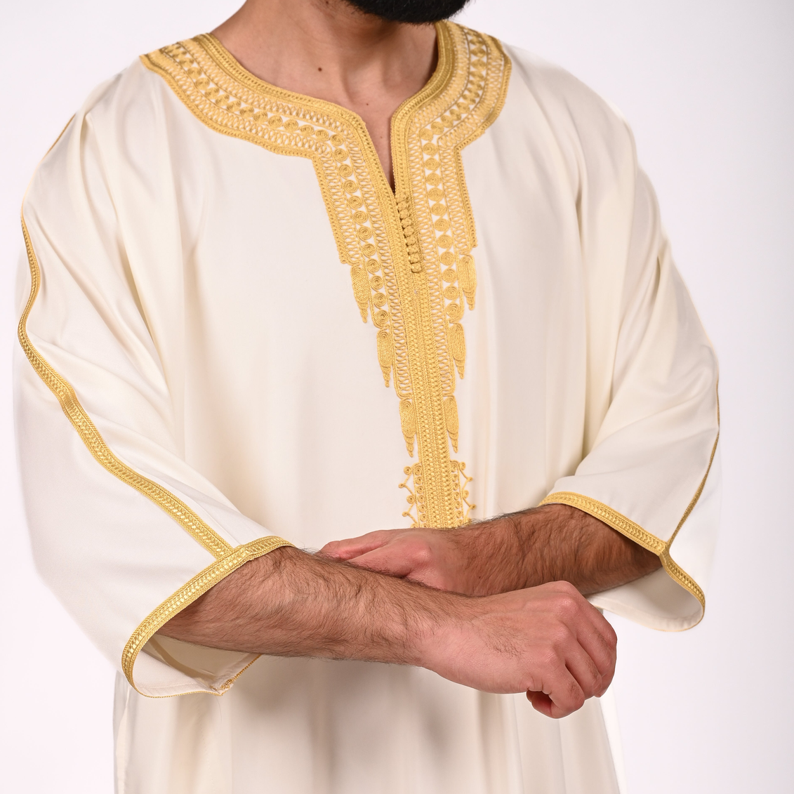 White and Gold GANDOURA square shop product photo - AL-ANDALUS