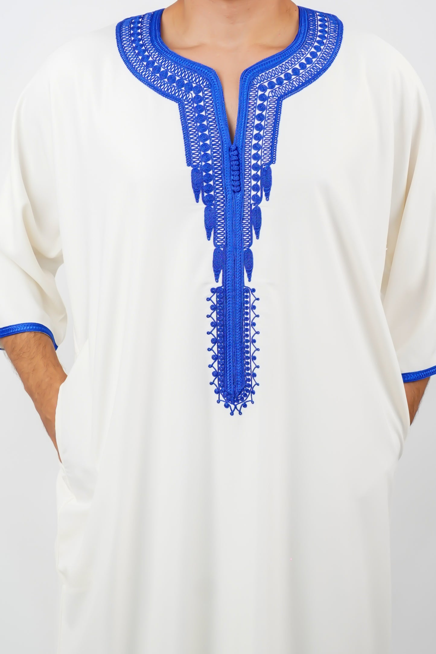 White and Byzantine Blue Premium Gandoura