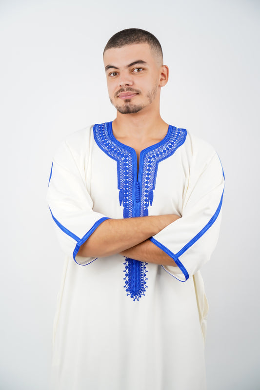 White and Byzantine Blue Premium Gandoura