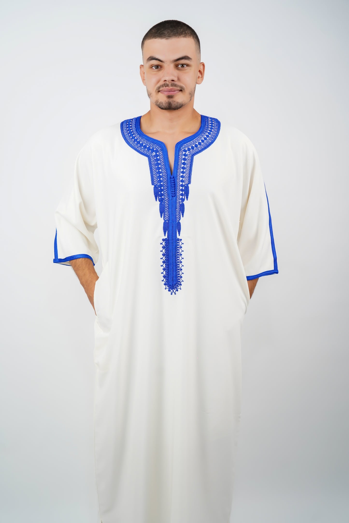 White and Byzantine Blue Premium Gandoura