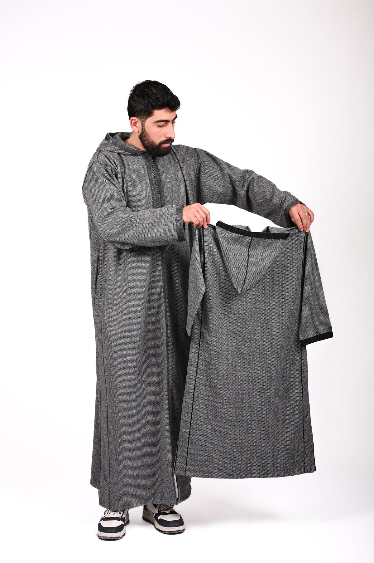 Kids Winter Jellaba showing its hood and warm textured fabric