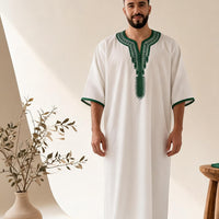 White and Green Moroccan Gandoura - AL-ANDALUS
