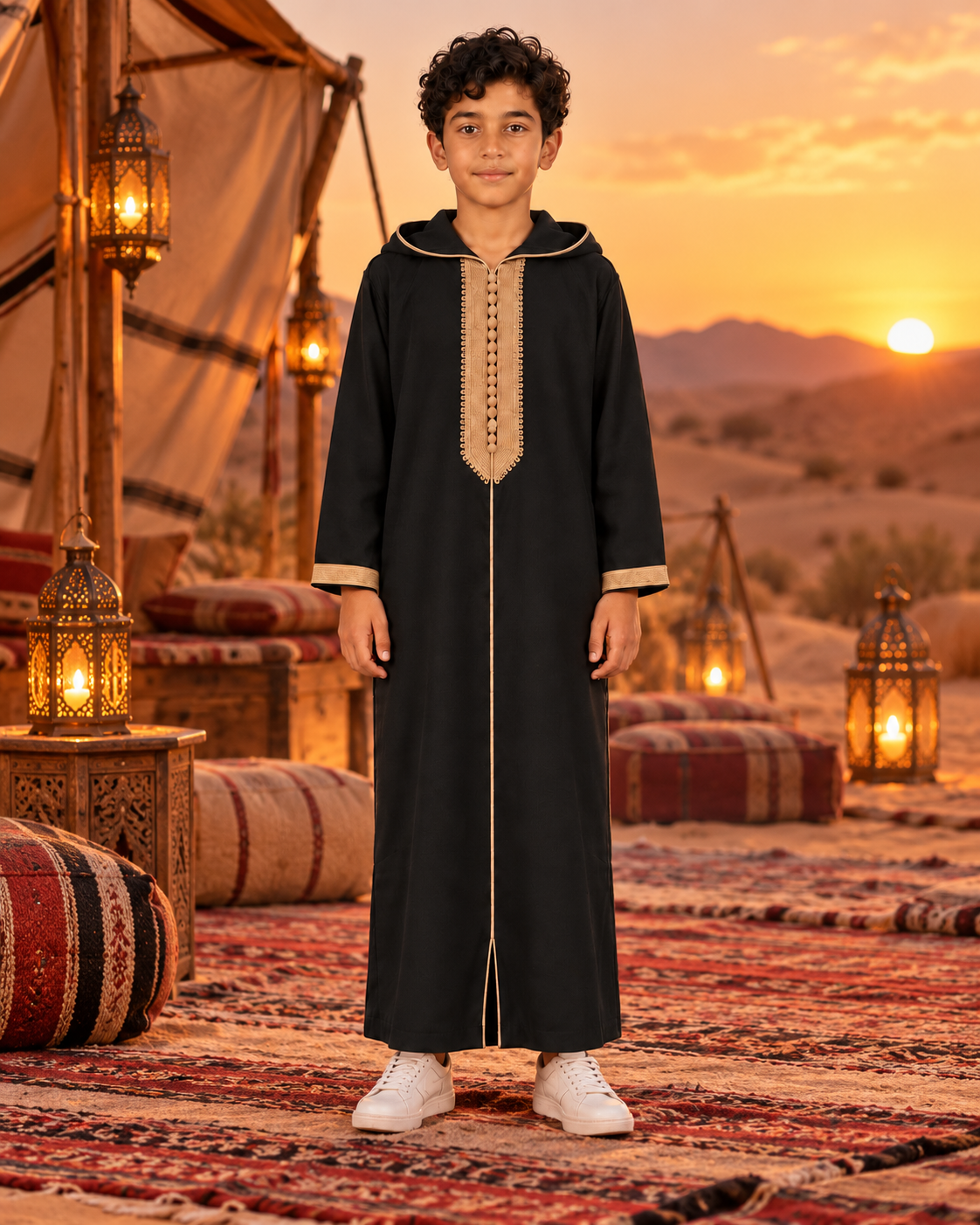 Kids Soft Jellaba - Black and Sand - Lifestyle