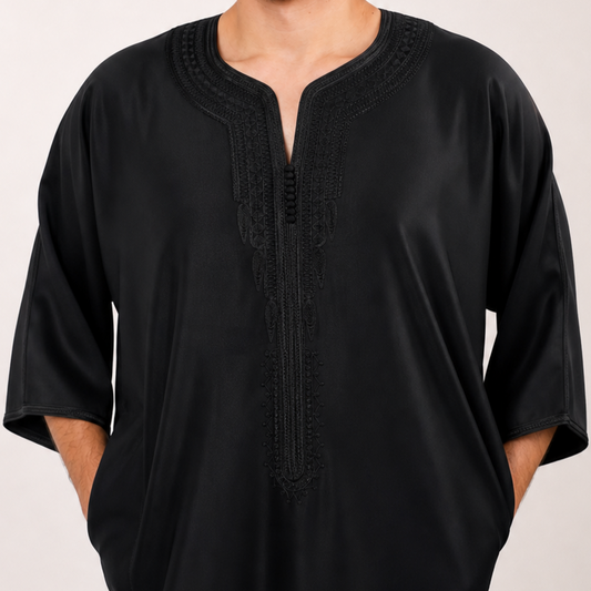 Black GANDOURA studio product photo - AL-ANDALUS