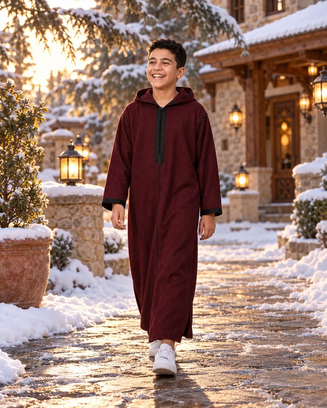 Kids Winter Jellaba - Burgundy - Lifestyle