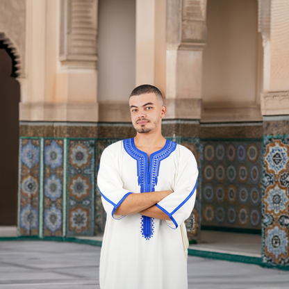 White and Byzantine Blue Premium Gandoura