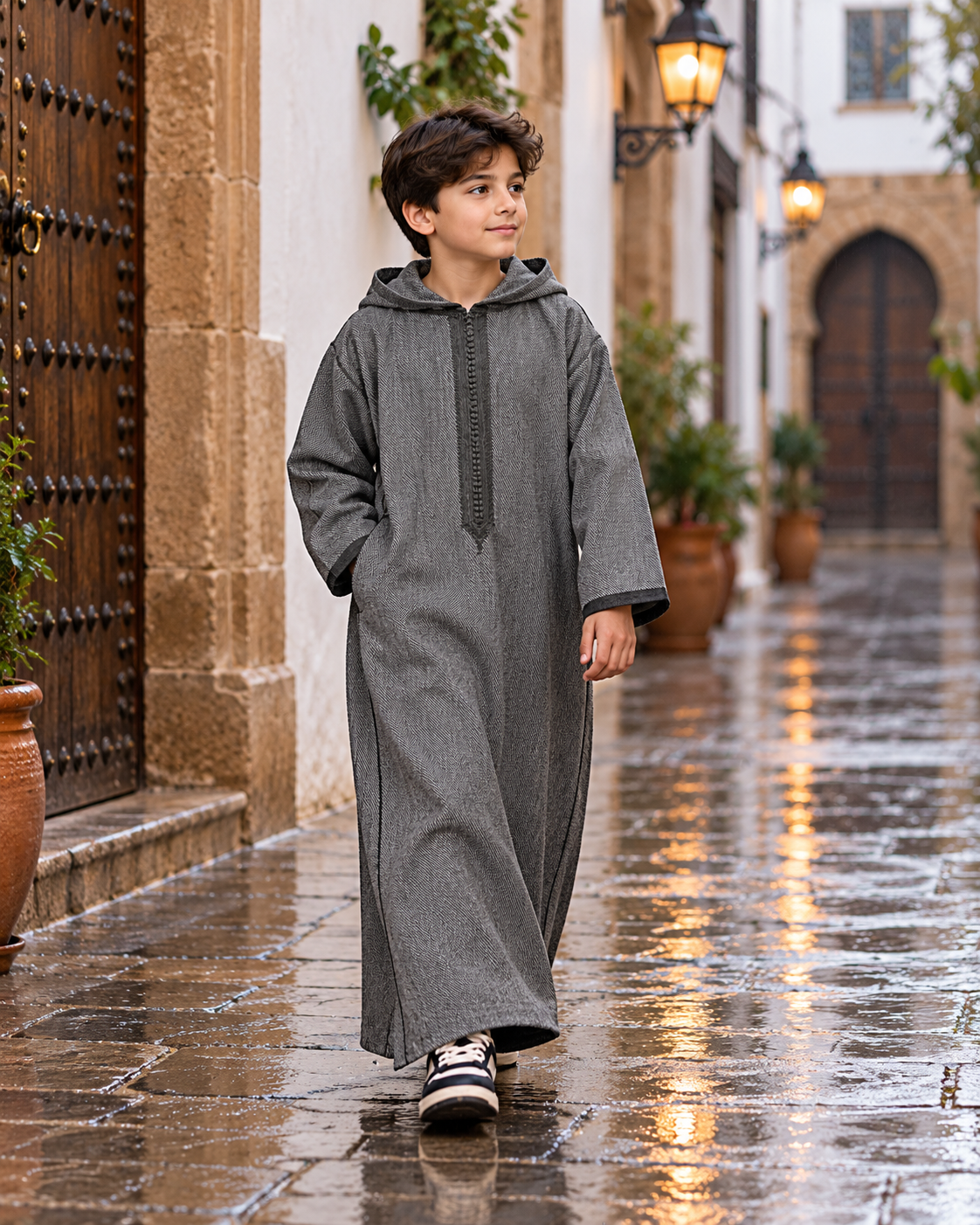 Kids Winter Jellaba - Gray and Black - Lifestyle