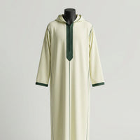 Soft Al-Andalus Djellaba with intricate embroidery and flowing fabric, showcasing traditional Moroccan style.