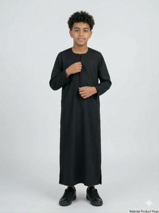 Colorful kids' kaftan by AL-ANDALUS featuring vibrant patterns and comfortable fabric, designed for young children.