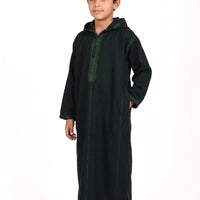 Kids winter Djellaba by Al-Andalus featuring warm, cozy fabric and traditional Moroccan design in vibrant colors.