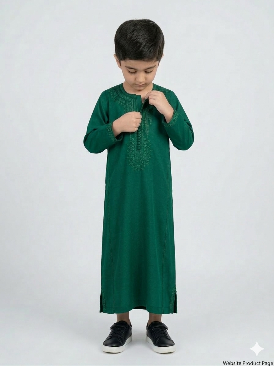 Kids AL-ANDALUS kaftan with colorful floral patterns, lightweight fabric, and comfortable fit for girls.