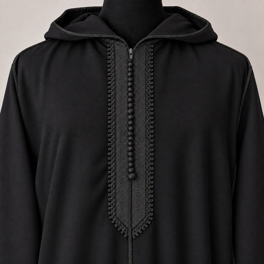 Soft Jellaba - Black - chest embroidery