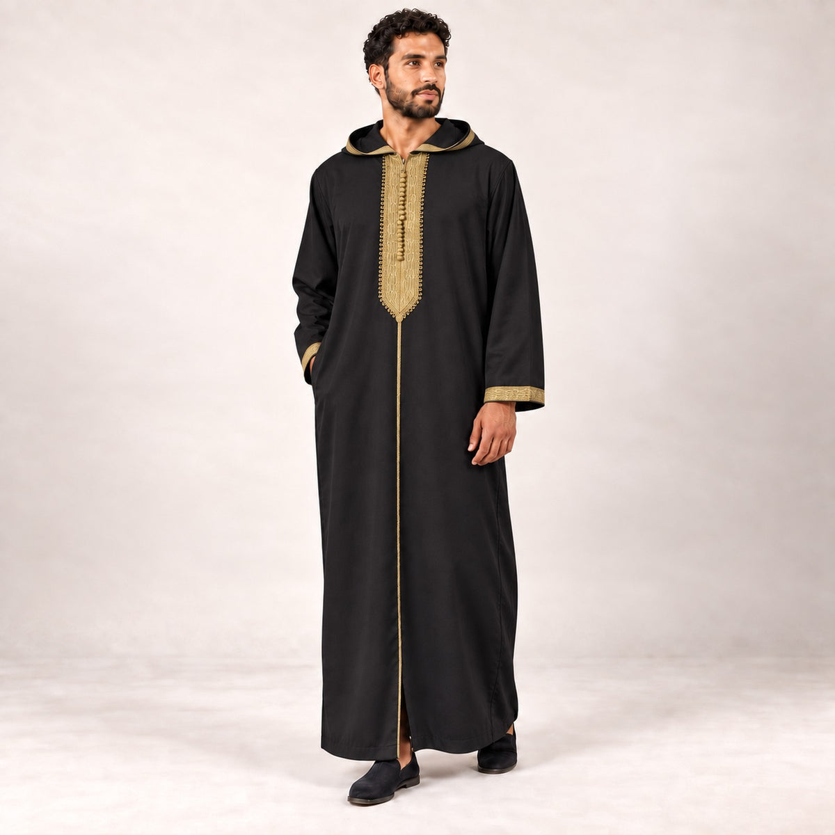 Soft Jellaba - Black and Gold - model front
