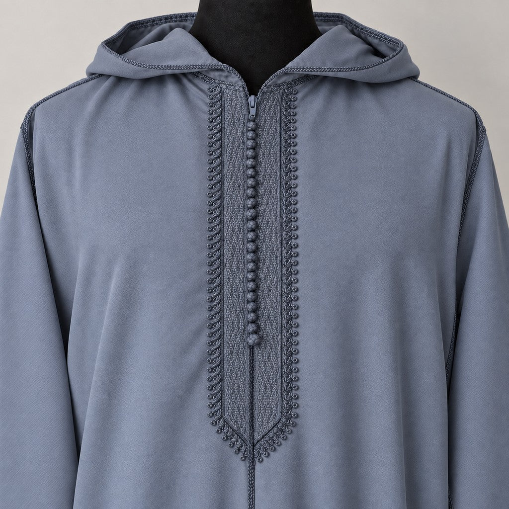 Soft Jellaba - Blue Gray - chest embroidery