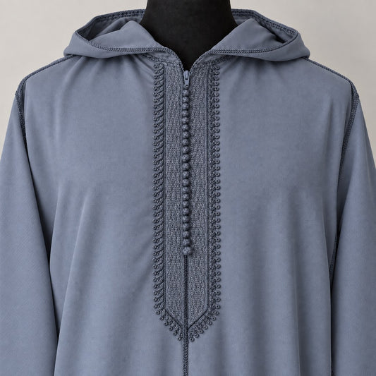Soft Jellaba - Blue Gray - chest embroidery