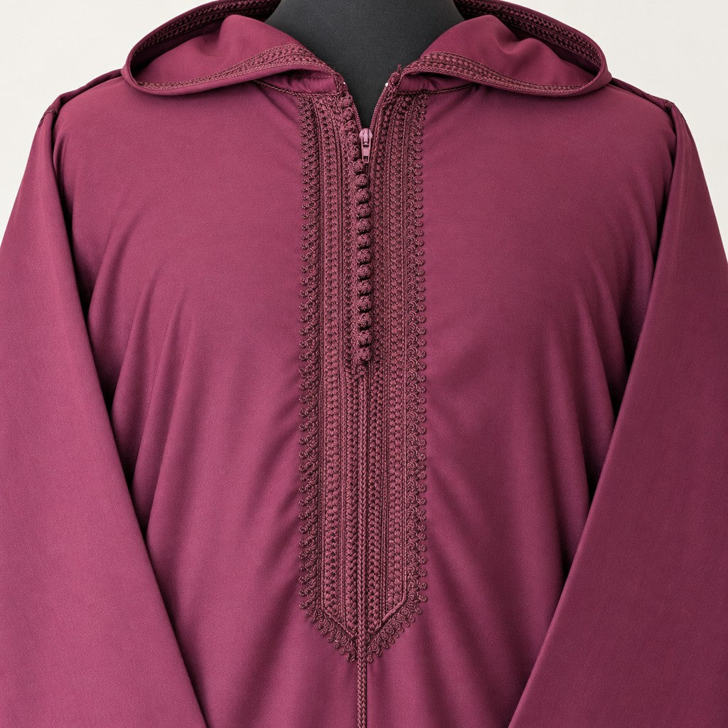Soft Jellaba - Burgundy - chest embroidery