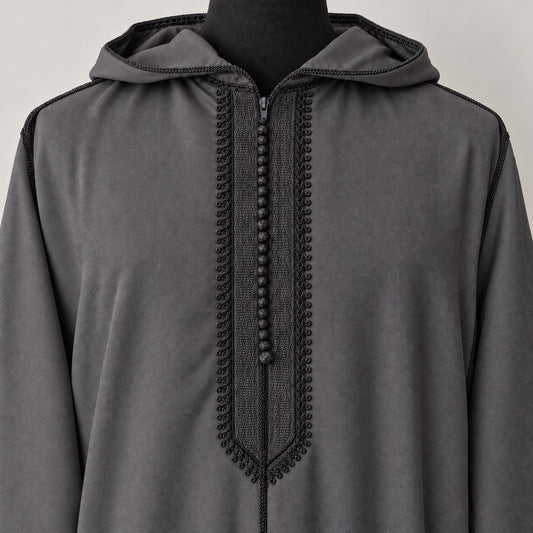 Soft Jellaba - Dark Gray and Black - chest embroidery