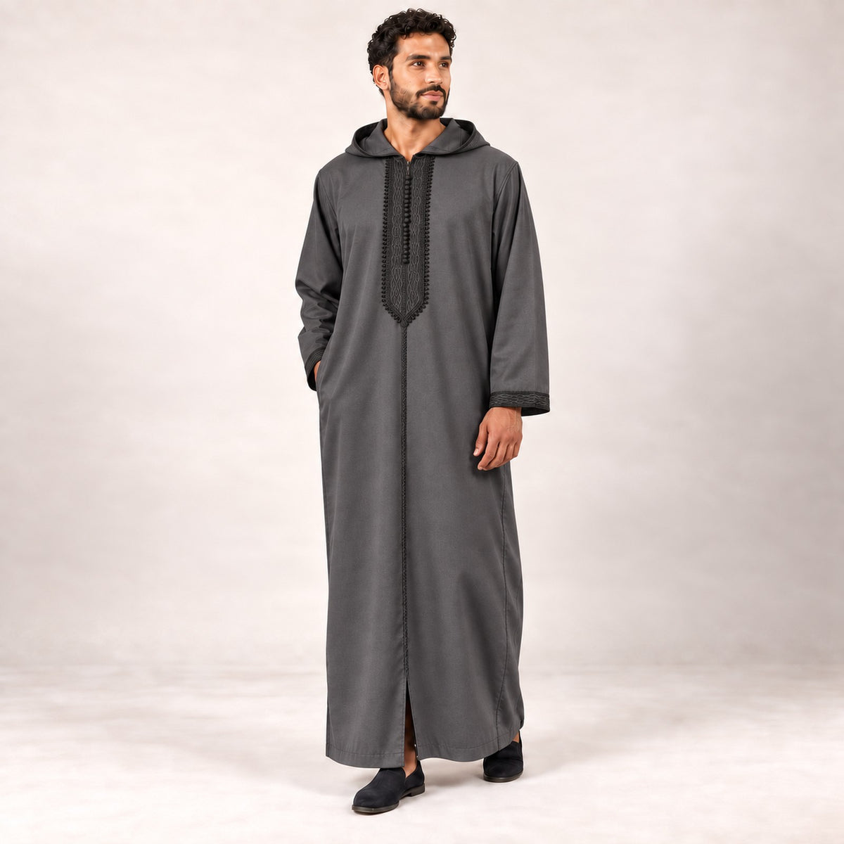 Soft Jellaba - Dark Gray and Black - model front