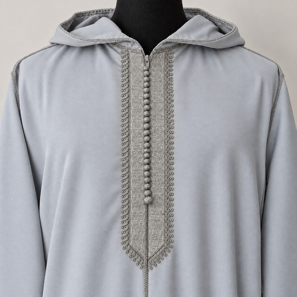 Soft Jellaba - Gray - chest embroidery
