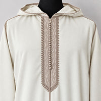 Soft Jellaba - Off-White and Beige - chest embroidery