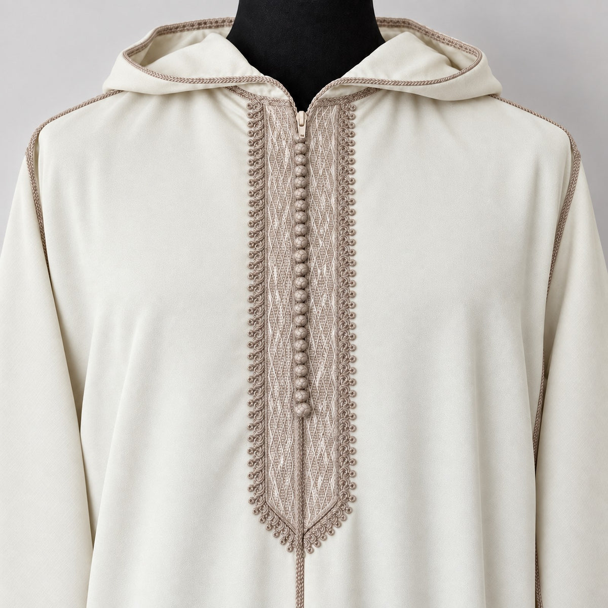 Soft Jellaba - Off-White and Beige - chest embroidery