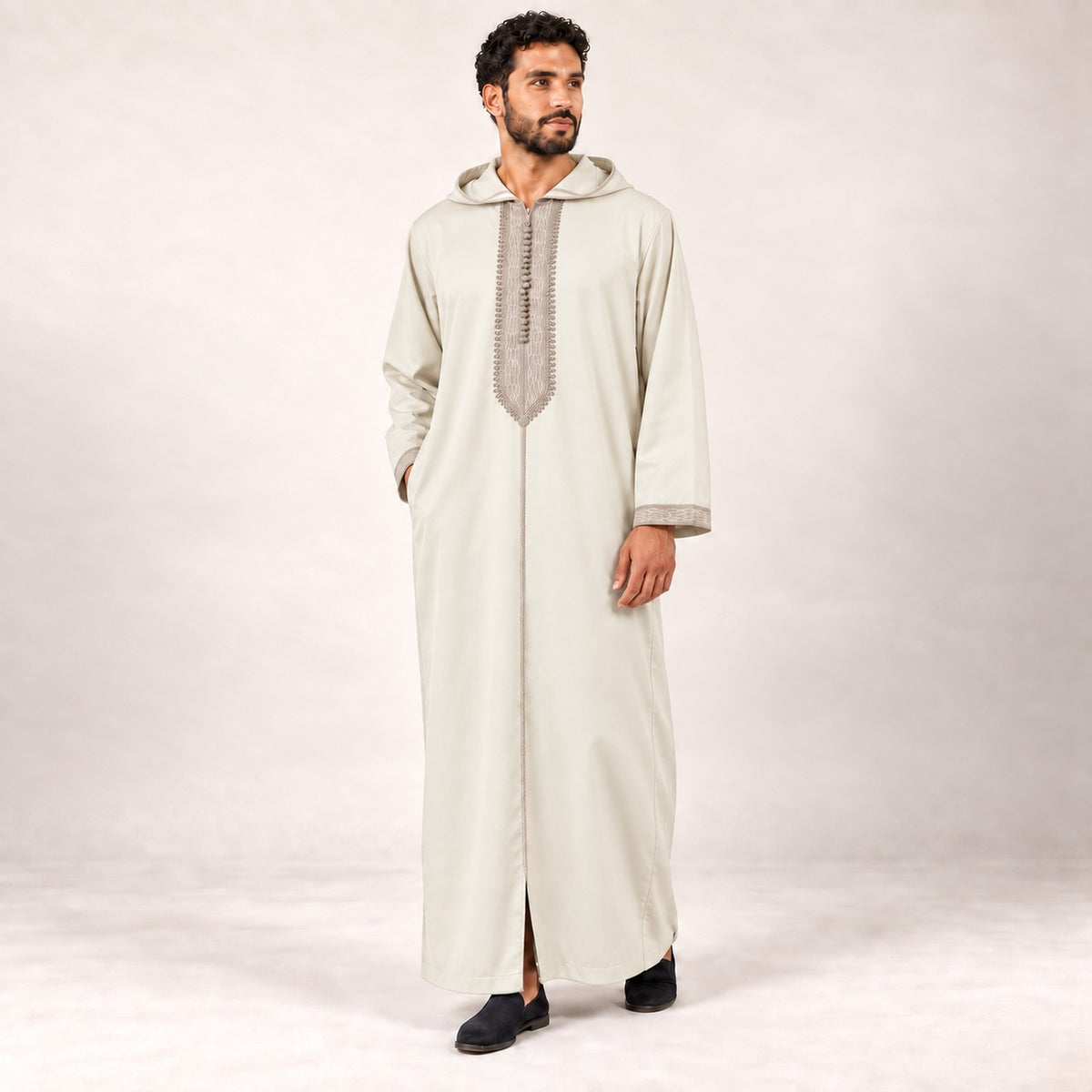 Soft Jellaba - Off-White and Beige - model front