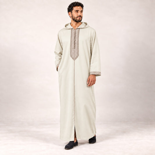 Soft Jellaba - Off-White and Beige - model front