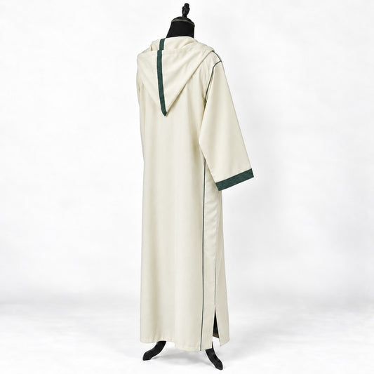 Soft Jellaba - White and Green - back hood side