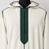 Soft Jellaba - White and Green - chest embroidery
