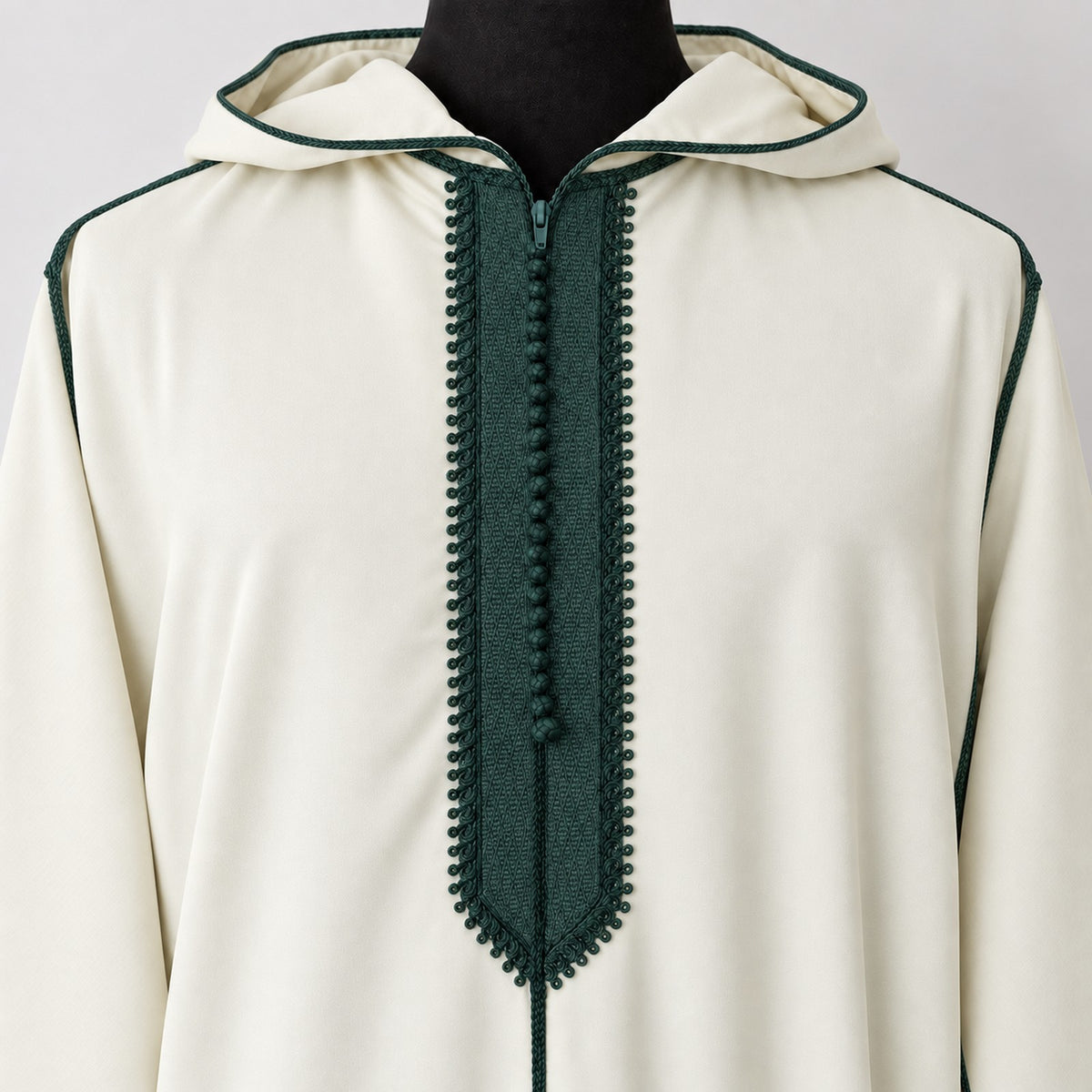 Soft Jellaba - White and Green - chest embroidery
