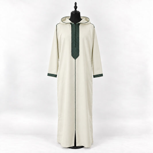 Soft Jellaba - White and Green - main mannequin