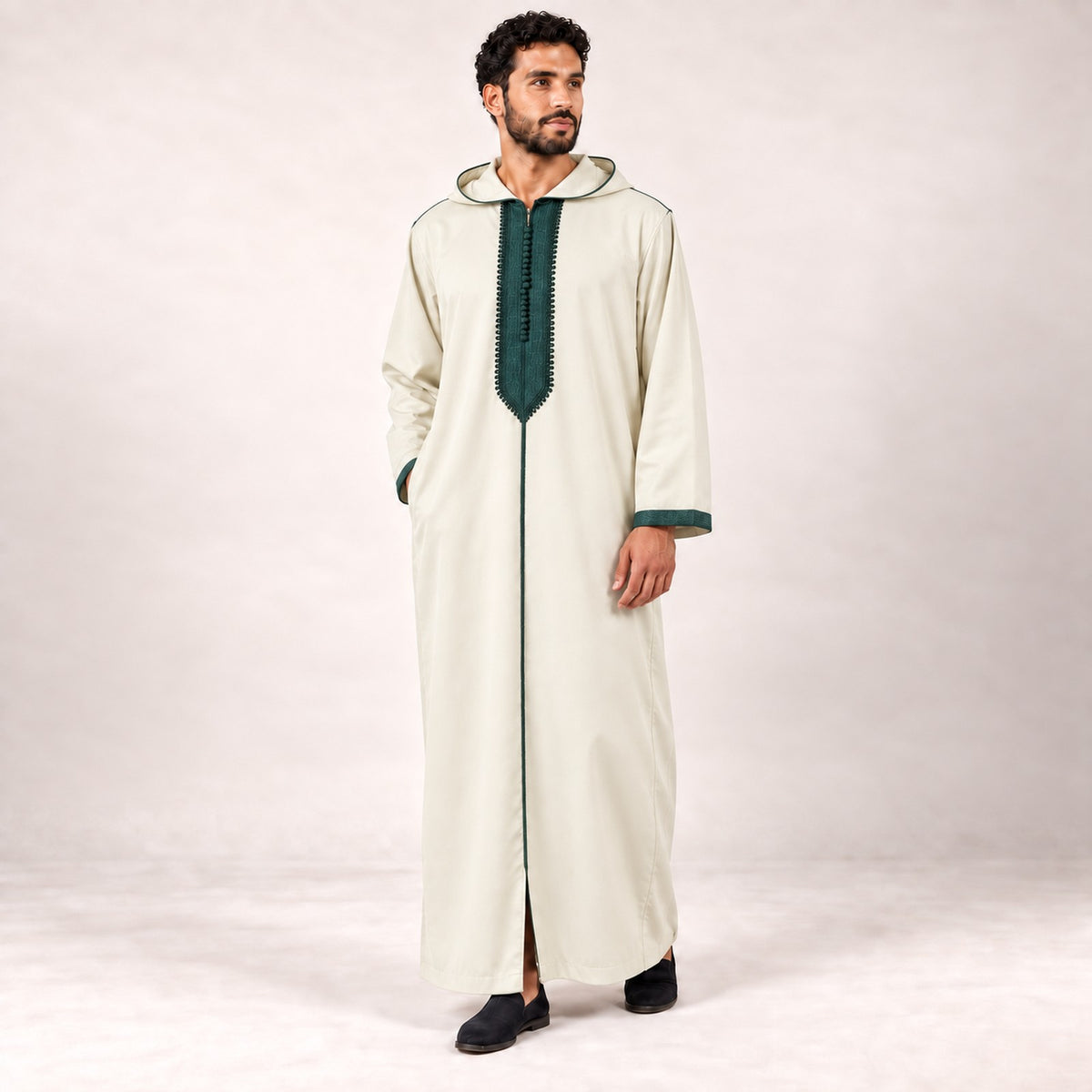 Soft Jellaba - White and Green - model front