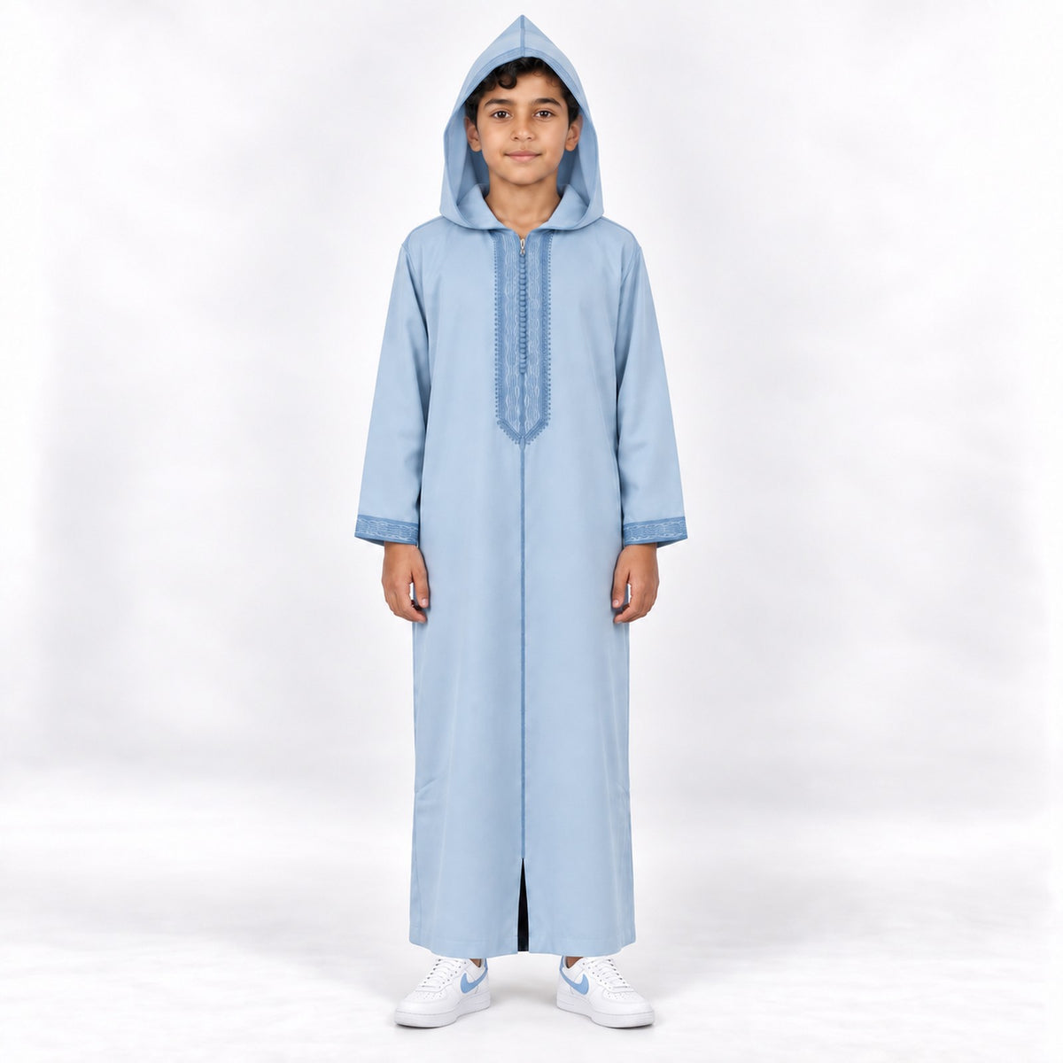 Soft Jellaba for Youth - Baby Blue - 10 years - hood-up