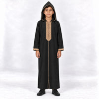 Youth Soft Jellaba - Black and Sand - 10 years - hood up