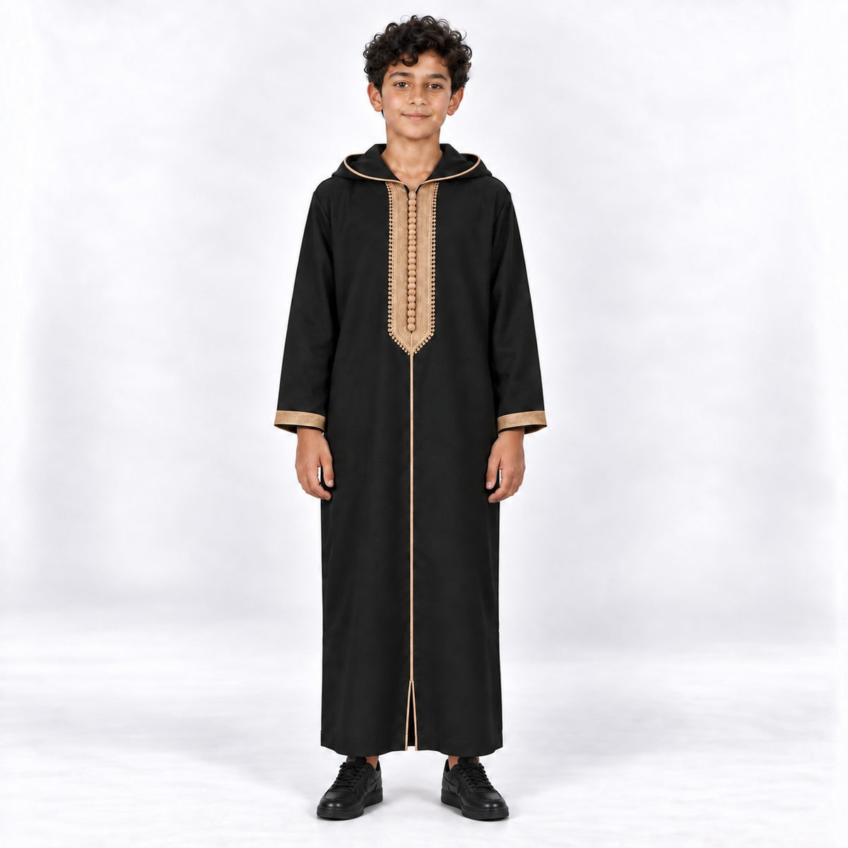 Soft Jellaba for Youth - Black and Sand - 12 years - front