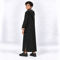 Youth Soft Jellaba - Black and Sand - 12 years - side hood view