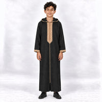 Soft Jellaba for Youth - Black and Sand - 14 years - front