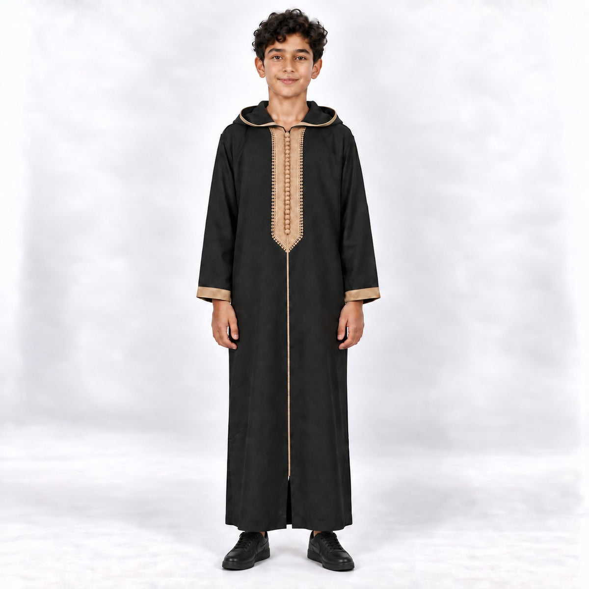 Soft Jellaba for Youth - Black and Sand - 14 years - front