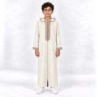 Soft Jellaba for Youth - White and Beige - 10 years - front