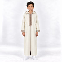 Youth Soft Jellaba - White and Beige - 10 years - front