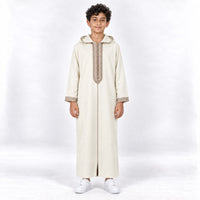 Soft Jellaba for Youth - White and Beige - 12 years - front