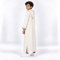Soft Jellaba for Youth - White and Beige - 12 years - side-hood