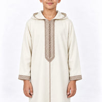 Soft Jellaba for Youth - White and Beige - 14 years - chest-detail
